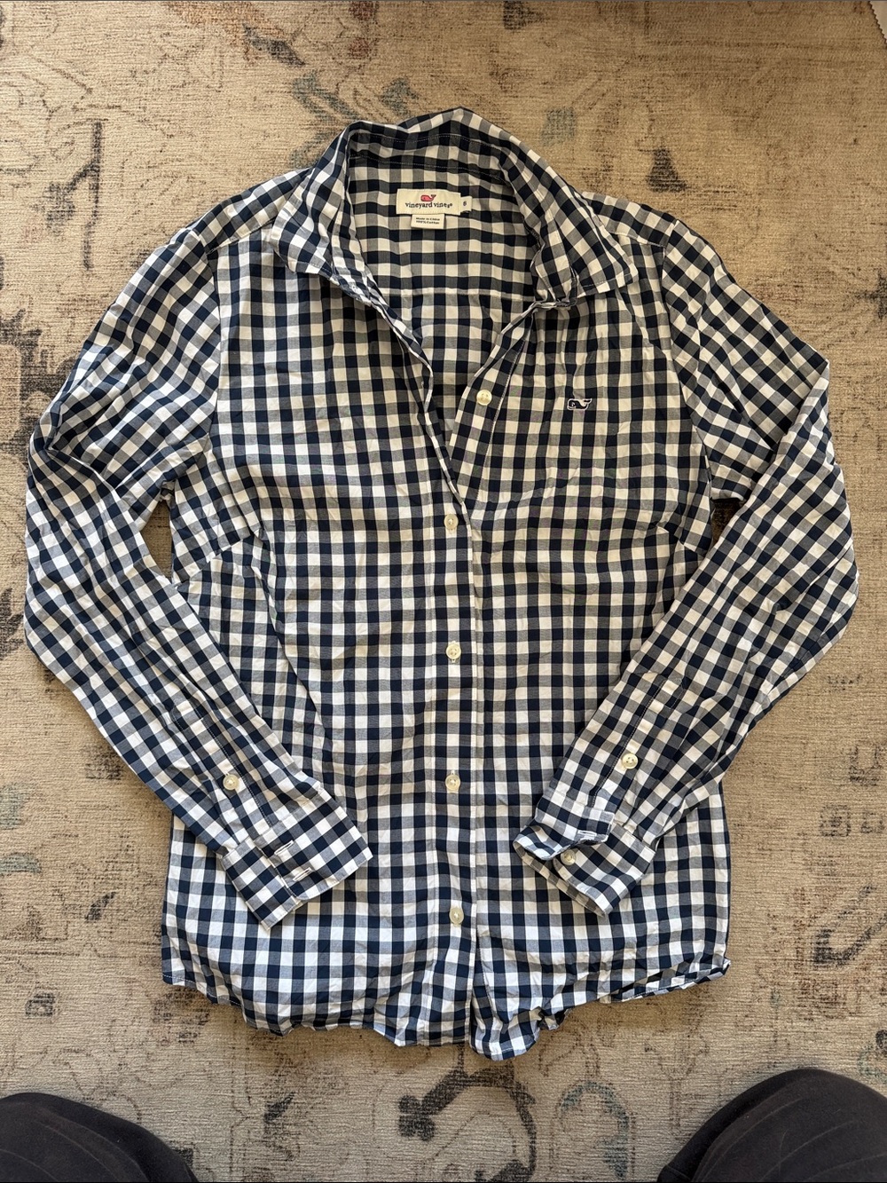 Vineyard Vines Navy and White Gingham Button-Down Shirt